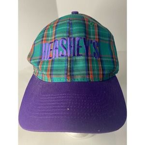 VTG HERSHEY'S CHOCOLATE CANDY LOGO GREEN PLAID ADJUSTABLE SNAPBACK BASEBALL HAT